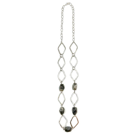 Silver-Plated Long Necklace with Labradorite Stones