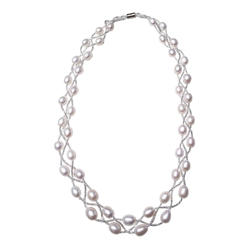 3 Row Braided Freshwater Pearl Necklace-Magnet Clasp