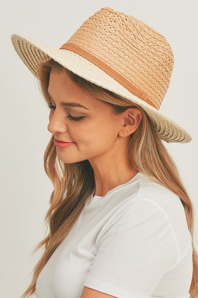 Two Tone Sun Hat with Suede Double Band