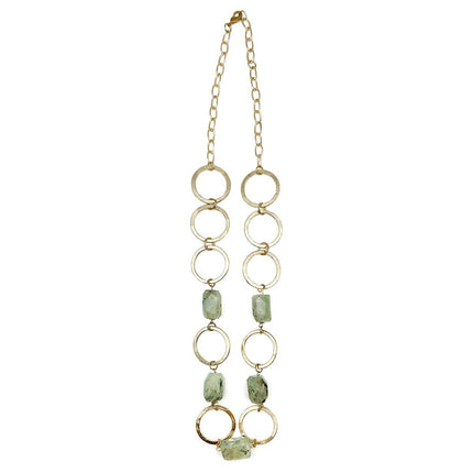 Gold-Plated Long Necklace with Dendritic Prehnite Stones