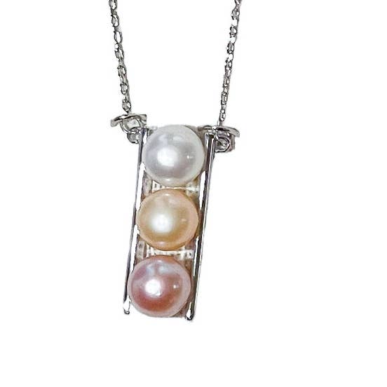 Freshwater Pearl Pastel Triple Ladder Pendant Necklace