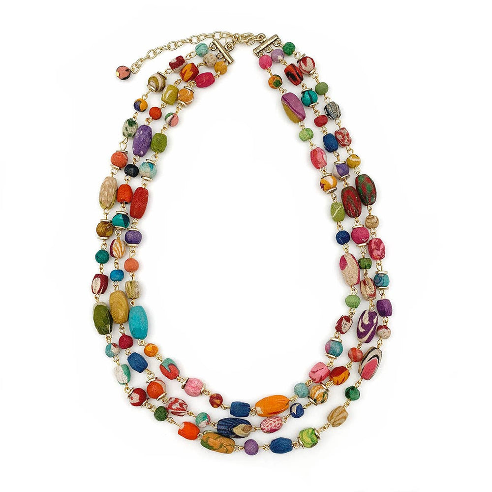 Aasha Triple Strand Mixed Shaped Beads Statement Necklace