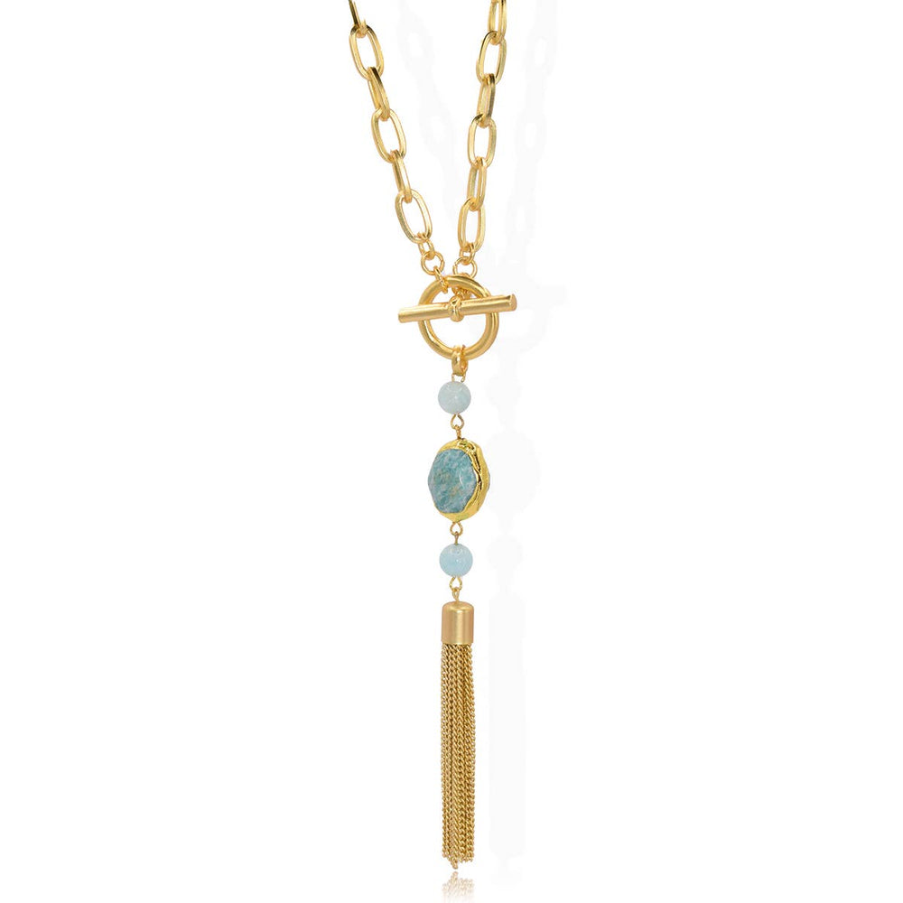 Amazonite X tassel long necklace