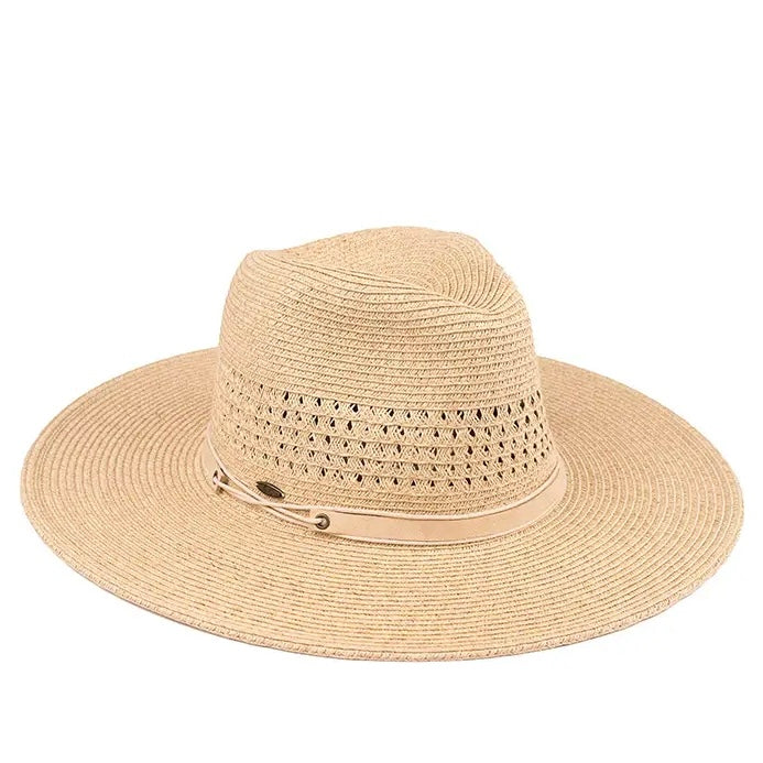 C.C Faux Leather String Straw Panama Hat