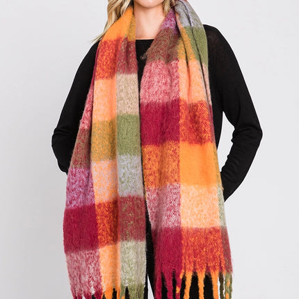 Brushed Multi Color Plaid Fringe Winter Scarf
