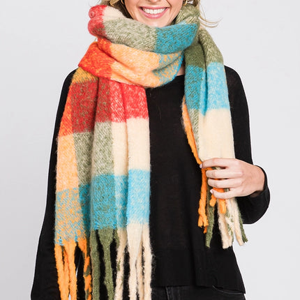 Brushed Multi Color Plaid Fringe Winter Scarf