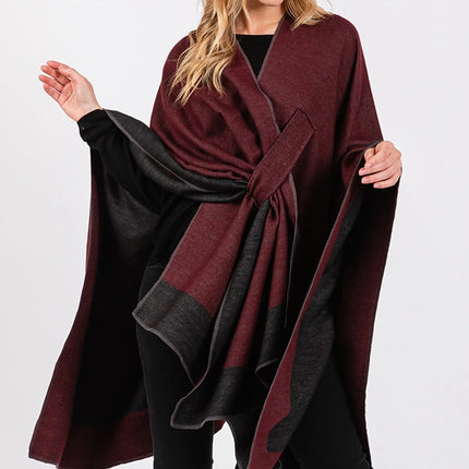 Hana Two Tone Pull Through Shawl Ruana Winter Cardigan