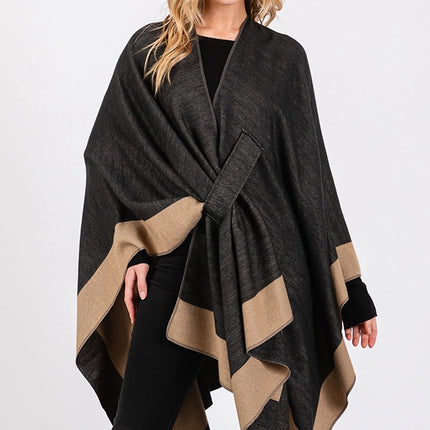 Hana Two Tone Pull Through Shawl Ruana Winter Cardigan