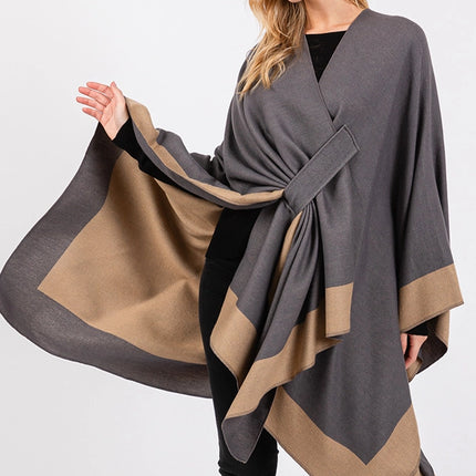 Hana Two Tone Pull Through Shawl Ruana Winter Cardigan