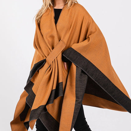 Hana Two Tone Pull Through Shawl Ruana Winter Cardigan