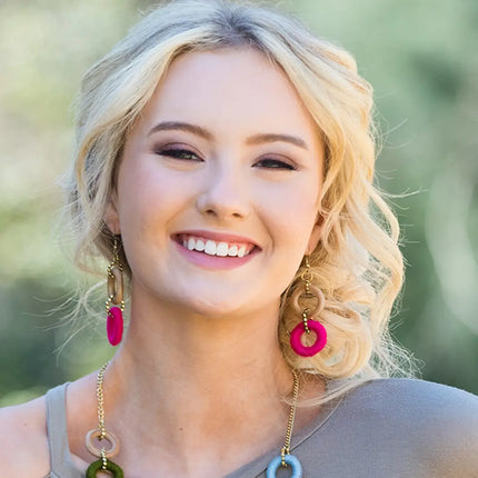Sachi Bold Whimsy Collection Earrings - Wood, Pink Rings