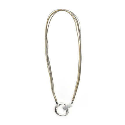 Sea Lily Long Gold,Silver, Bronze Multi Strand Necklace with Matte Silver Sea Lily Long Silver Multi Strand Necklace with Matte Silver Round Pendant