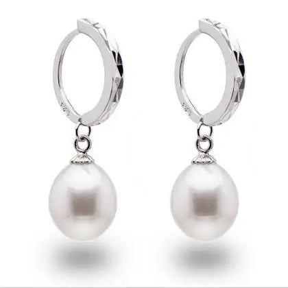 Faceted Sterling Hoop with Freshwater Pearl Drop Earrings