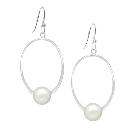 Sterling Freshwater Pearl Oval Drop Wire Earrings