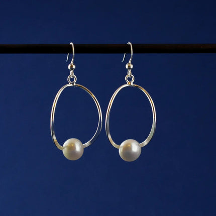 Sterling Freshwater Pearl Oval Drop Wire Earrings
