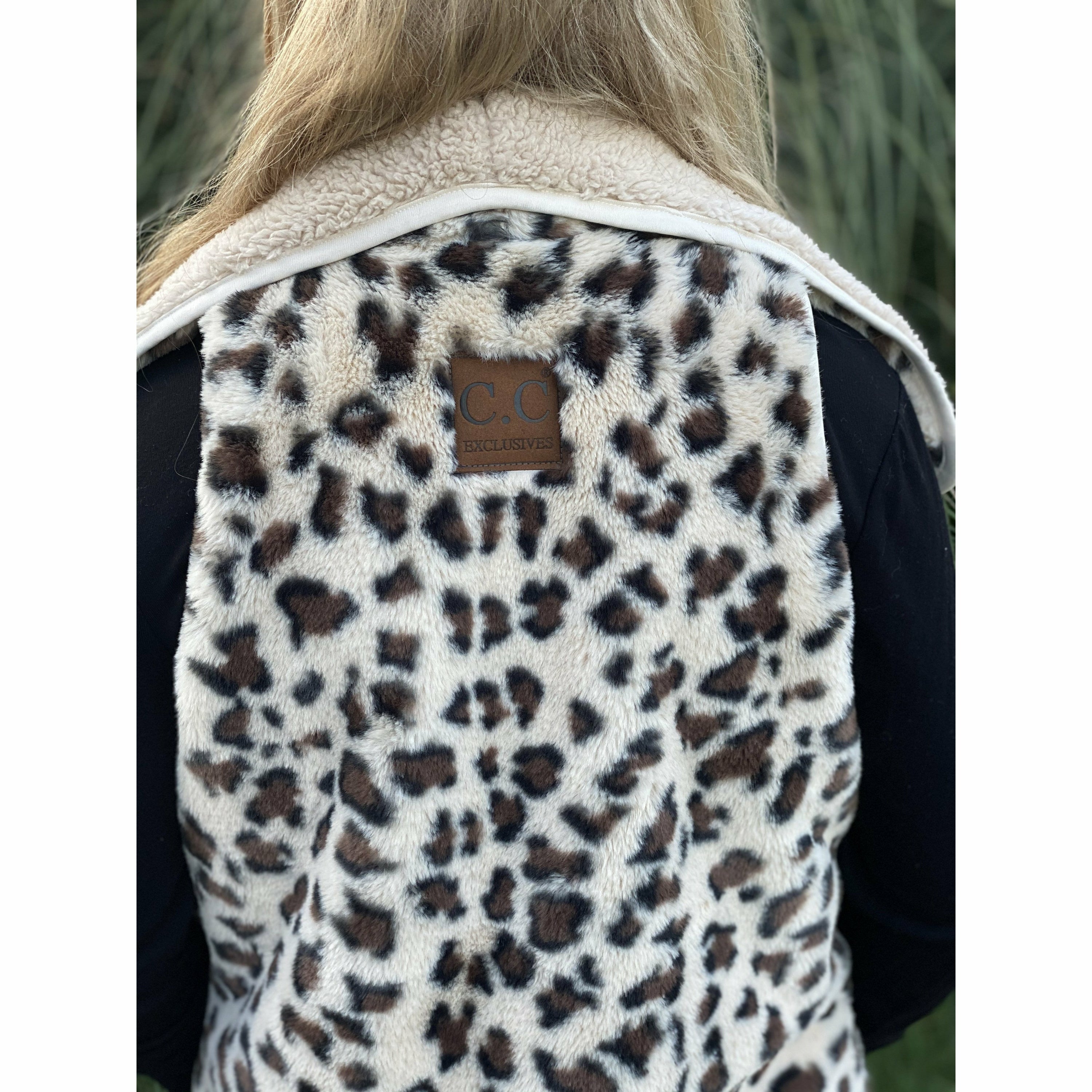 C.C.Beanie Reversible Leopard Print Sherpa/Faux Fur Vest