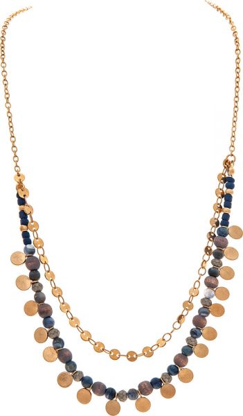 Gold Blue Bead Layer Charm Necklace Set