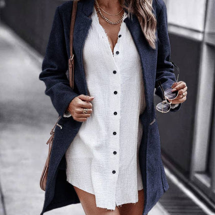 Open Front Notch Collar Mid-Length Coat