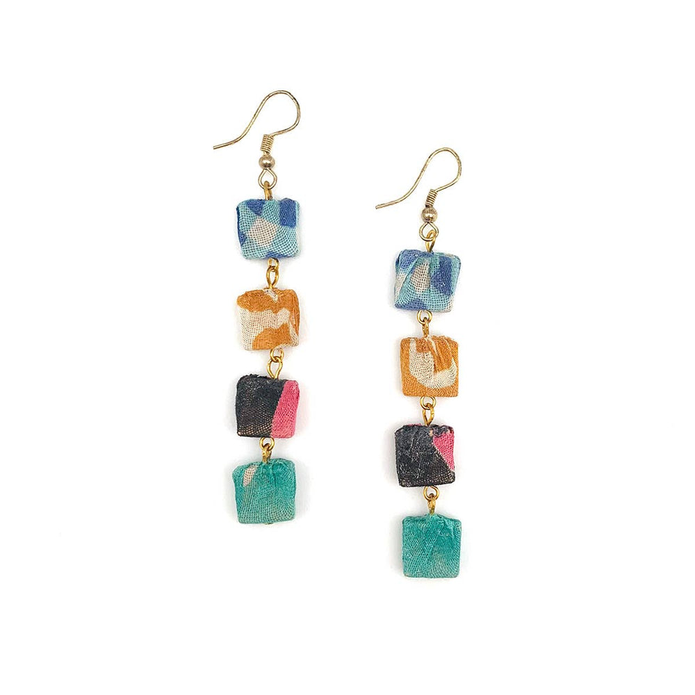Aasha Four Cascading Square Beads Drop Earrings