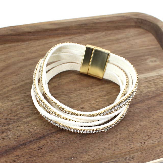 Suede/Rhinestones Wrap Bracelet
