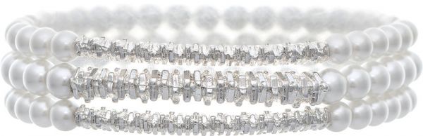 Silver Texture Bar Faux Pearl Bracelet Set