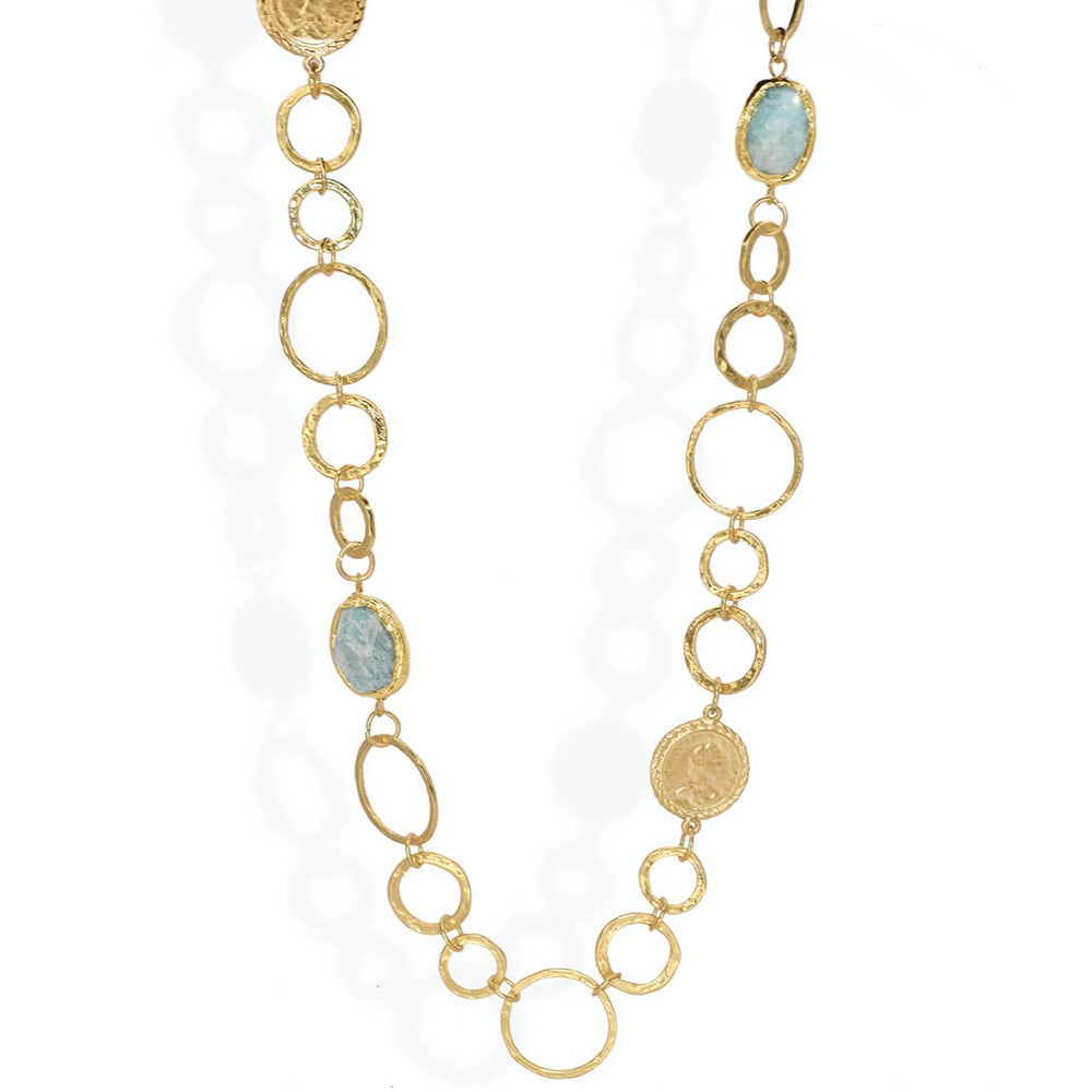 Amazonite X coins long necklace