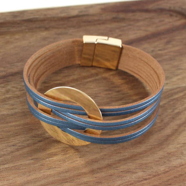 Interlocked Ring Pu Leather Wrap Bracelet