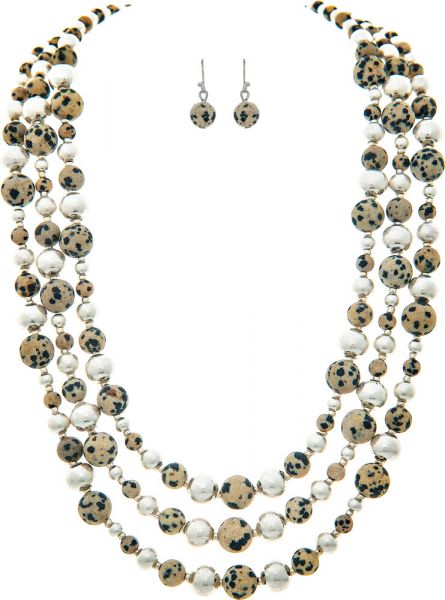 Silver Dalmatian Jasper Layer Bead Necklace Set