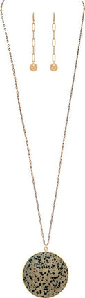 Gold Long Dalmatian Jasper Disc Necklace Set