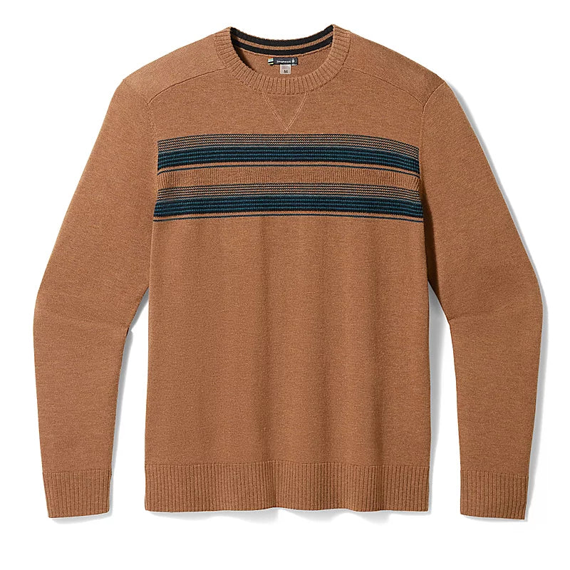 Smartwool Men s Sparwood Stripe Crew Sweater Fox Brown Heather Chiappetta Shoes
