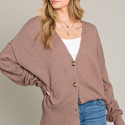 OVERSIZED POPCORN BUTTON-DOWN SHORT CARDIGAN