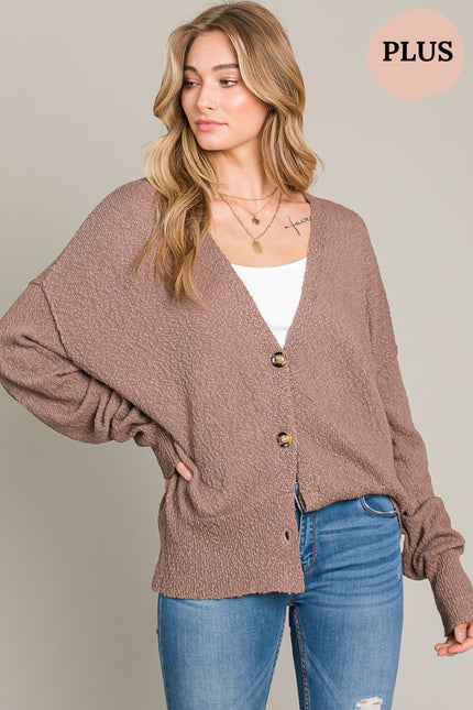 OVERSIZED POPCORN BUTTON-DOWN SHORT CARDIGAN
