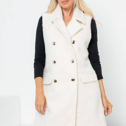 VILA Curly Textured Wool Double Breasted Vest