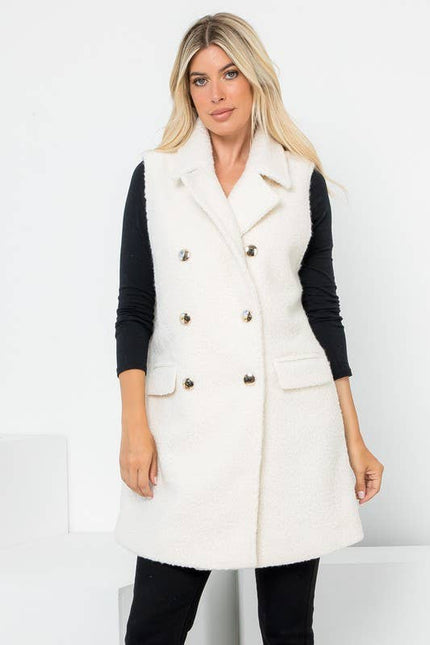 VILA Curly Textured Wool Double Breasted Vest