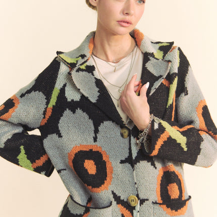 Printed Button Down Cardigan with Front Pockets