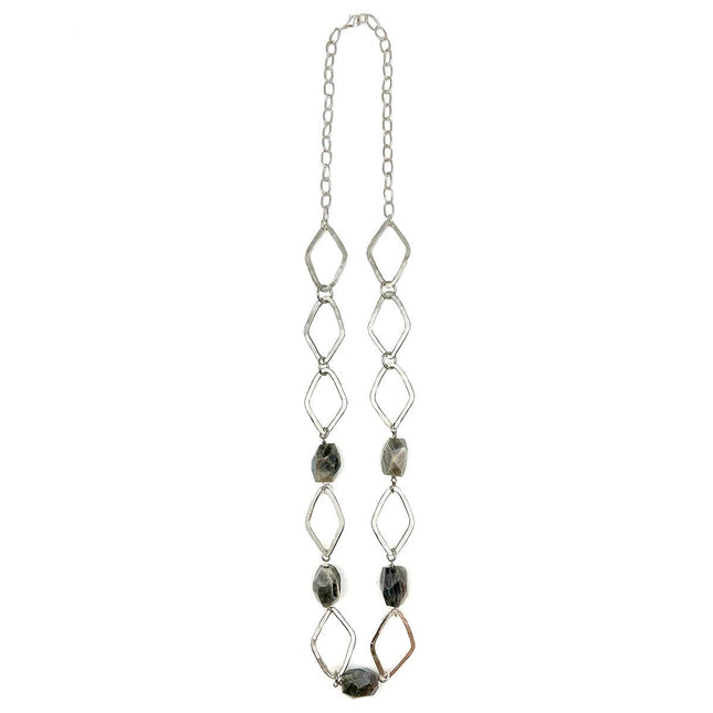 Silver-Plated Long Necklace with Labradorite Stones