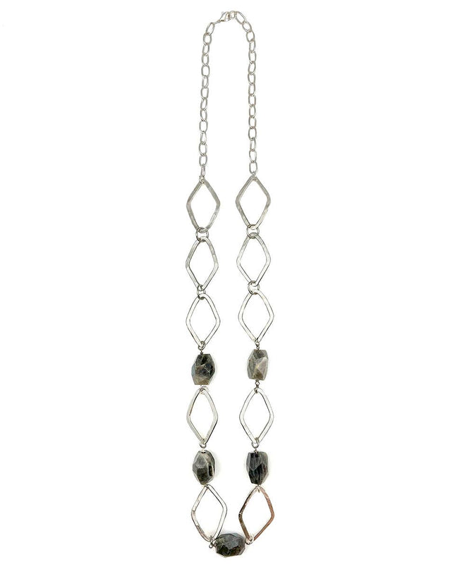Silver-Plated Long Necklace with Labradorite Stones