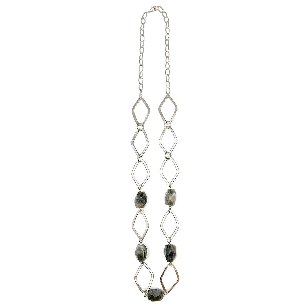 Silver-Plated Long Necklace with Labradorite Stones