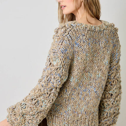 Mystree Flecked Chunky Sweater Cardigan - Almond Mix