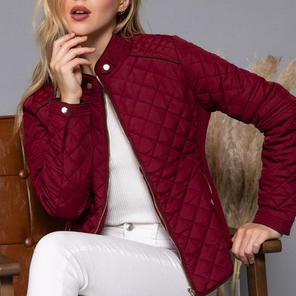 Suede Piping Rib Quilted Padded Jacket