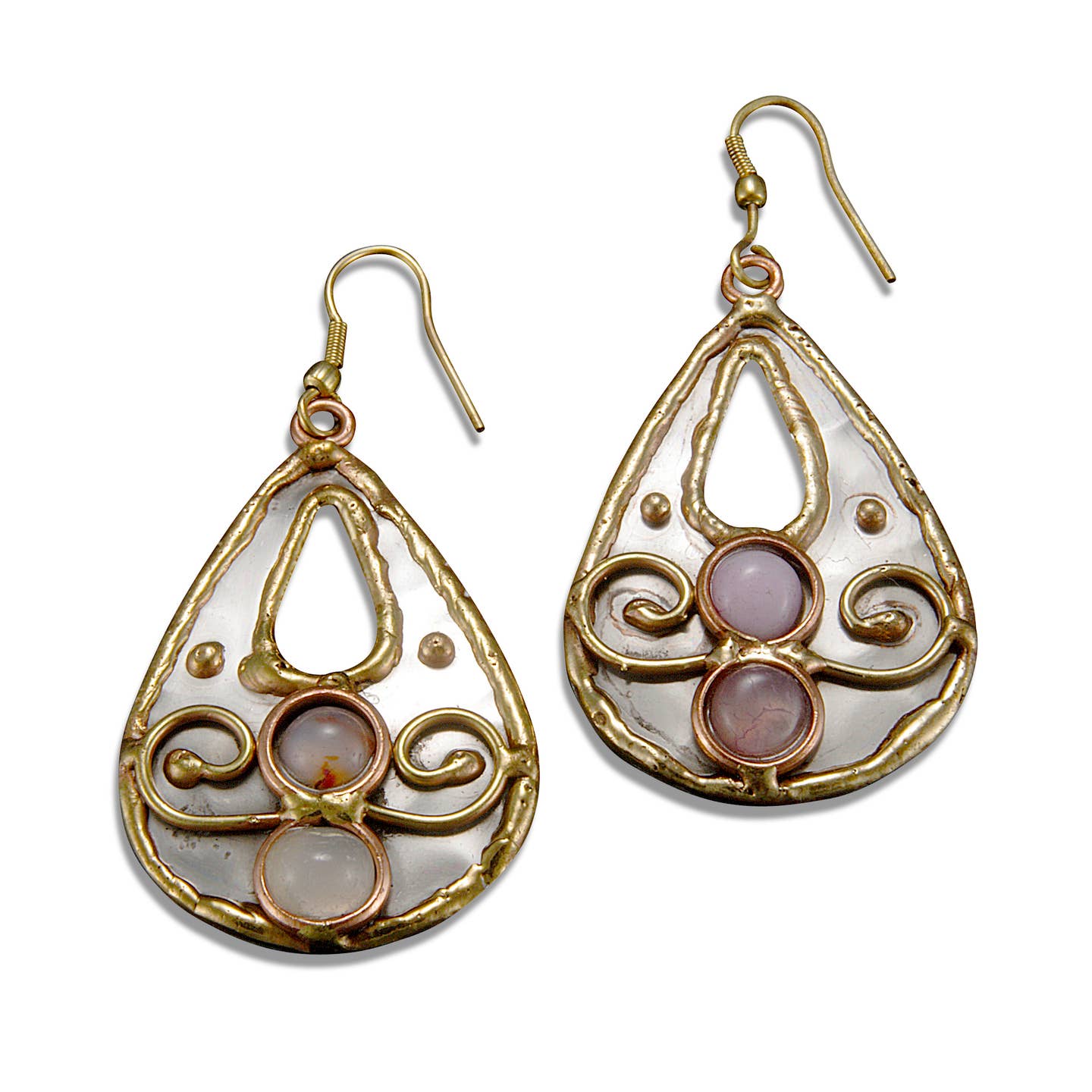 Mixed Metal Earrings - Open Teardrop with Agate