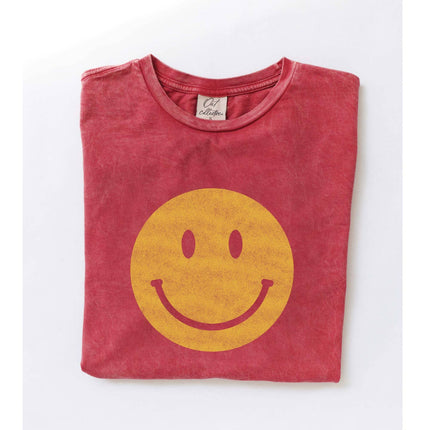 Smiley Face Mineral Washed Graphic Top