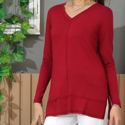 NINEXIS Casual V-Neck Loose Fit Long Sleeve Tops