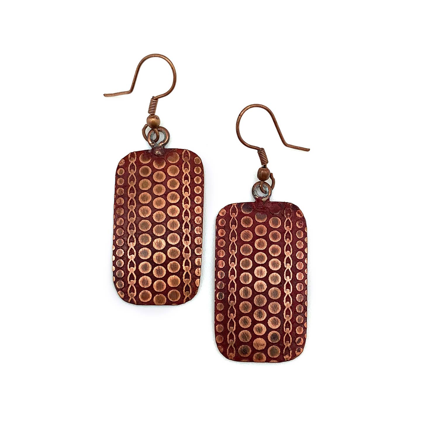 Copper Patina Earrings - Red Dots