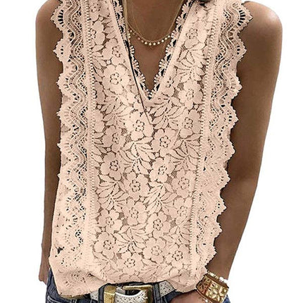 LACE EMBROIDERED SOLID COLOR FALBALA TOP