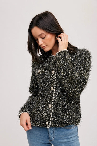 PEARL BUTTON SWEATER JACKET