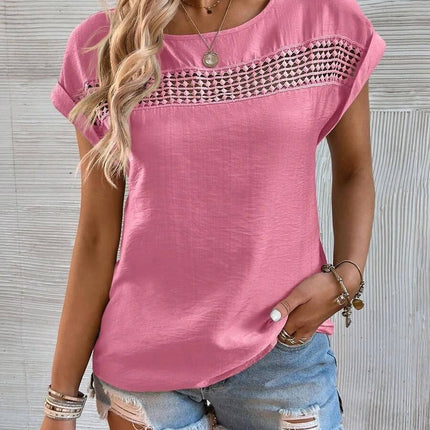 Summer Casual Solid Lace Short Sleeve T-Shirt Top Women