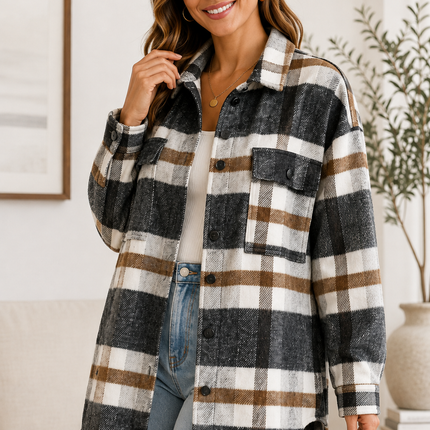 LOVESOFT Blue Flannel Shirt Jacket