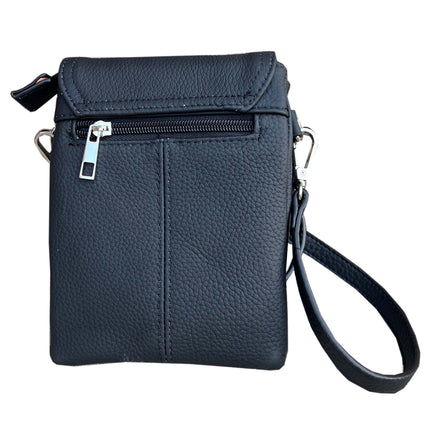 ROMA Cowhide Leather Mini Crossbody Shoulder Bag - Black