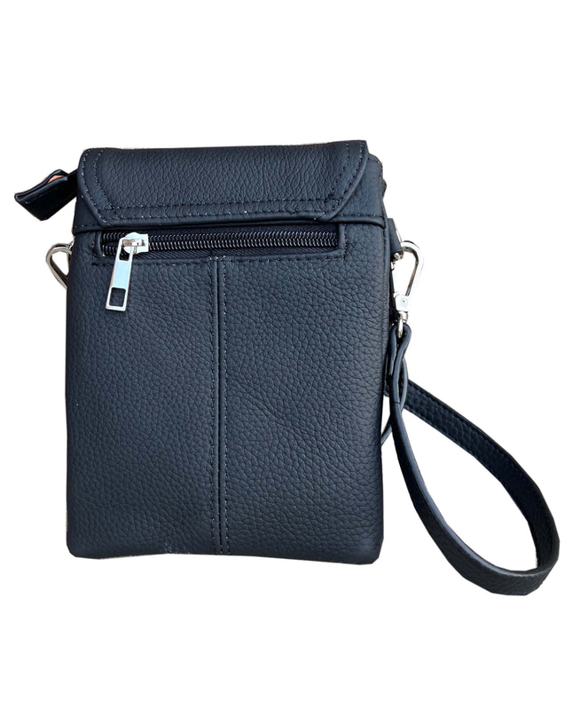 ROMA Cowhide Leather Mini Crossbody Shoulder Bag - Black